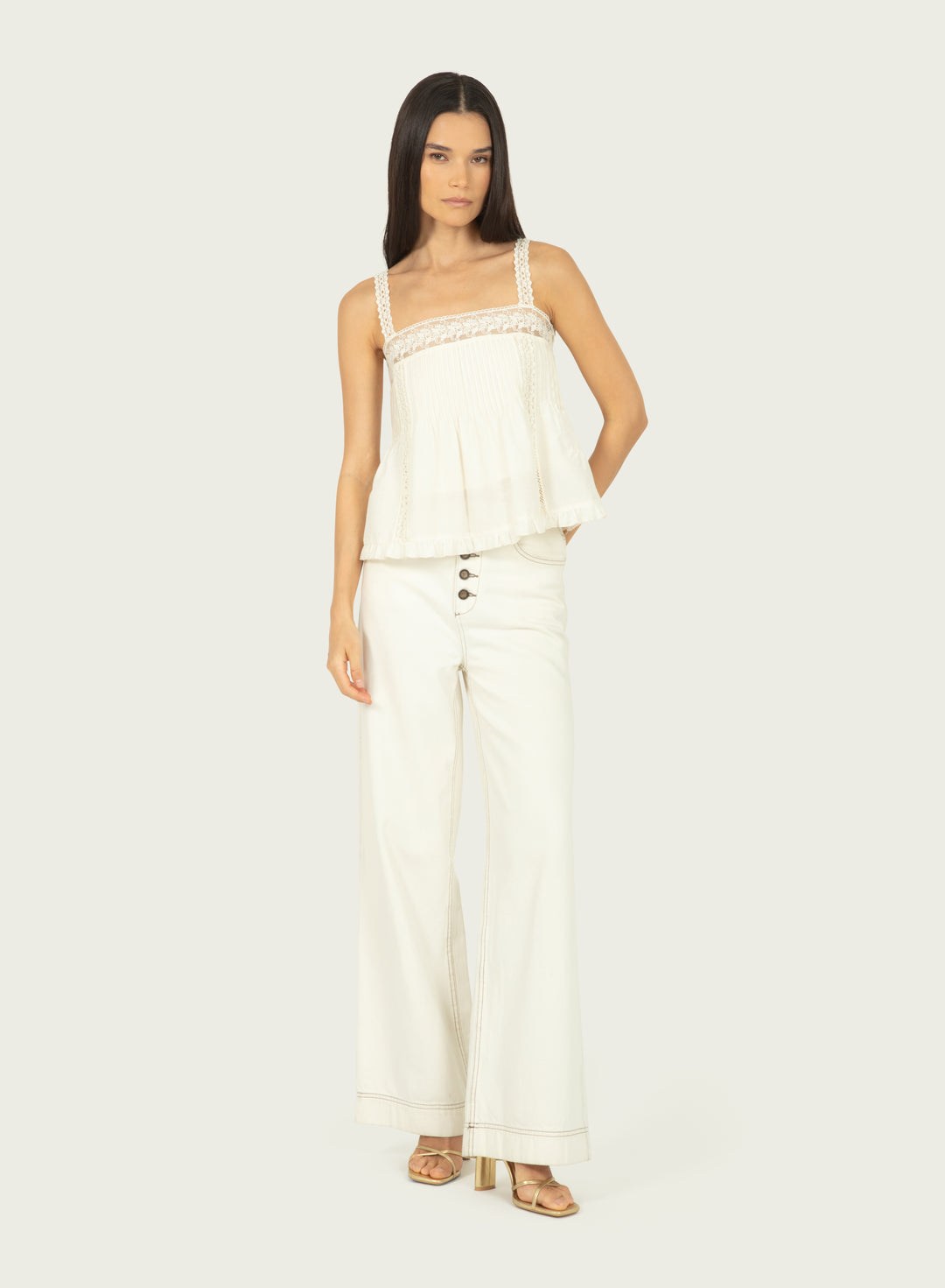 Audrey Top - Antique Creme - Cotton Silk with Lace