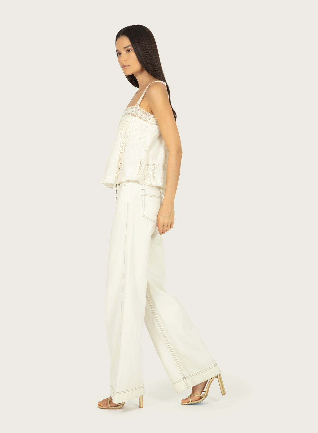 Audrey Top - Antique Creme - Cotton Silk with Lace