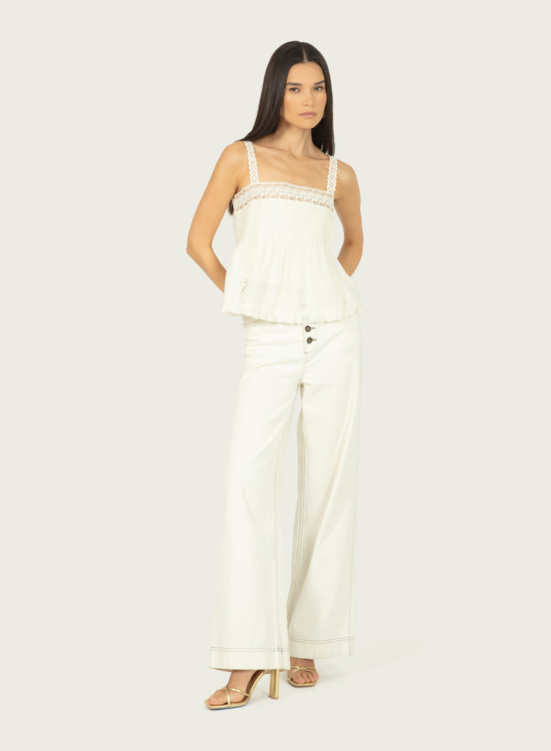 Audrey Top - Antique Creme - Cotton Silk with Lace