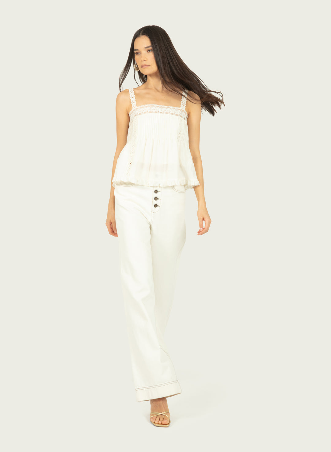 Audrey Top - Antique Creme - Cotton Silk with Lace