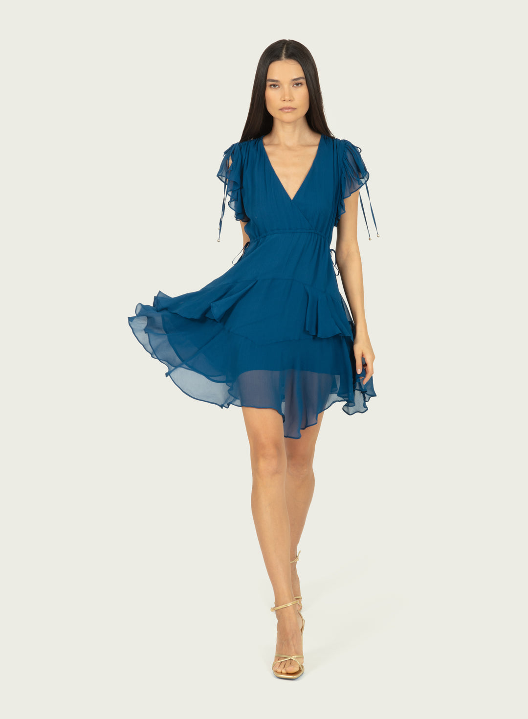 Thea Dress - Deep Sea Blue - 100% Silk Crinkle Chiffon