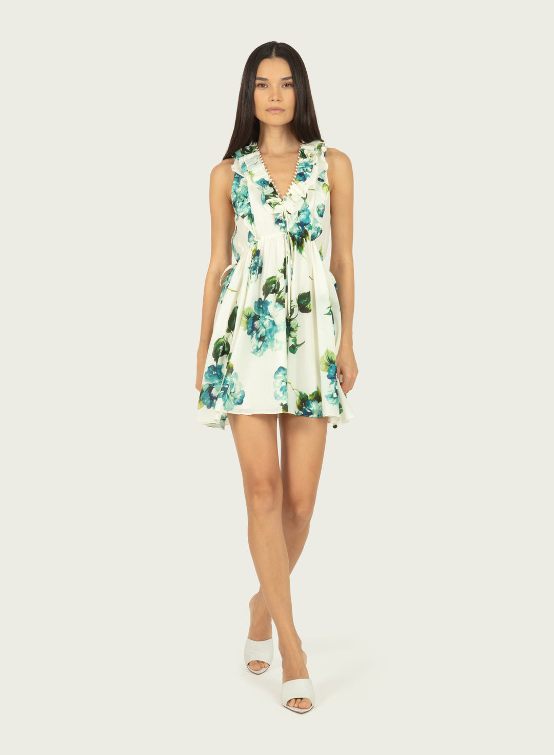Madison Dress - Watercolor Blue Floral - Cotton Silk