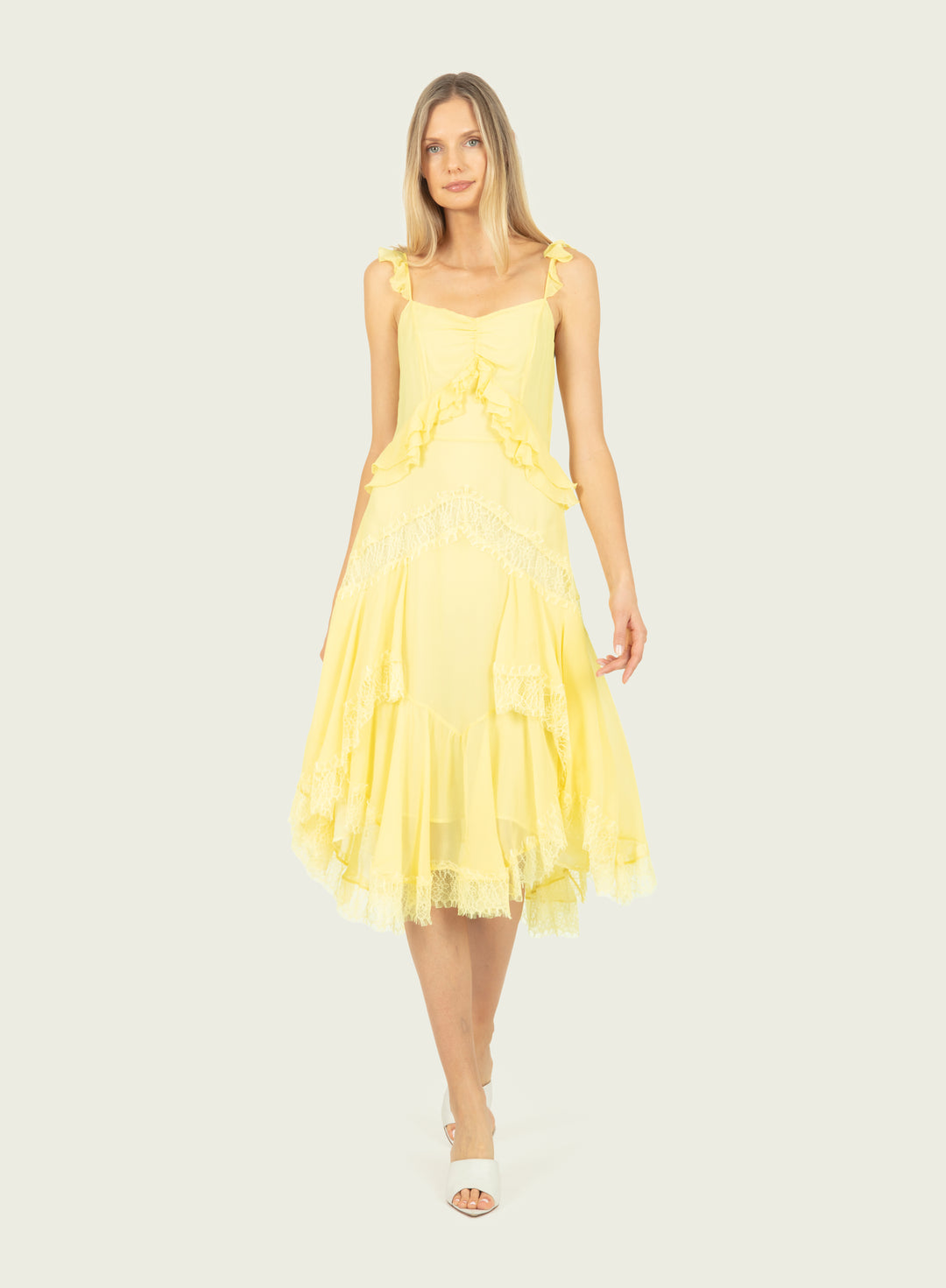 Lenore Midi Dress - 100% Silk Crinkle Chiffon with Lace
