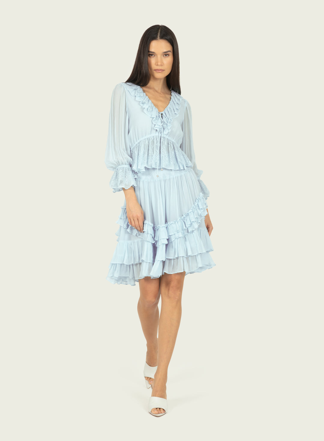 Milana Top - 100% Silk Crinkle Chiffon with Lace
