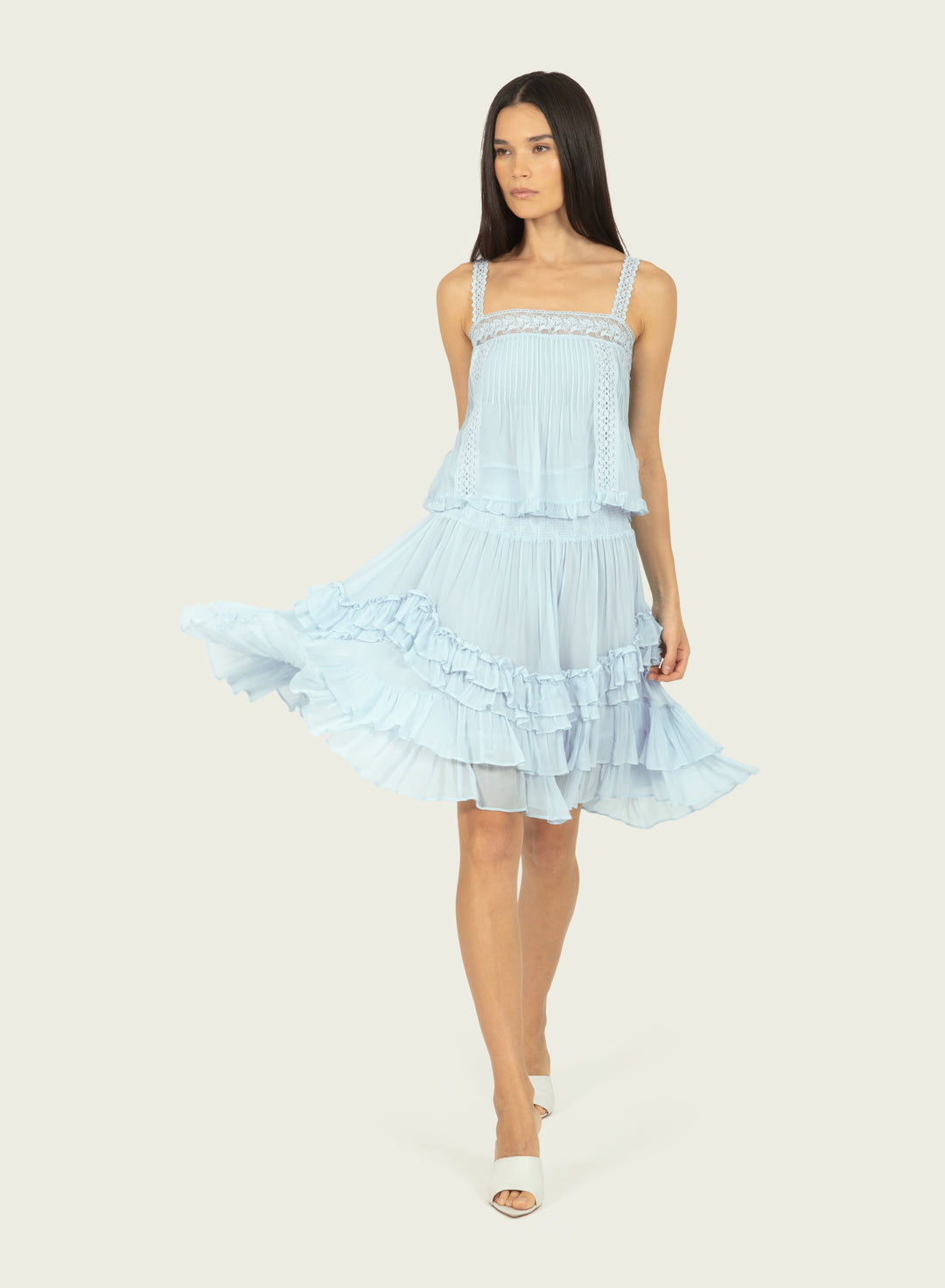 Calantha Top - 100% Silk Crinkle Chiffon with Lace