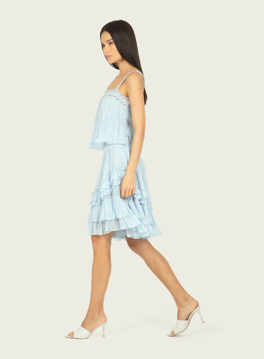 Calantha Top - 100% Silk Crinkle Chiffon with Lace
