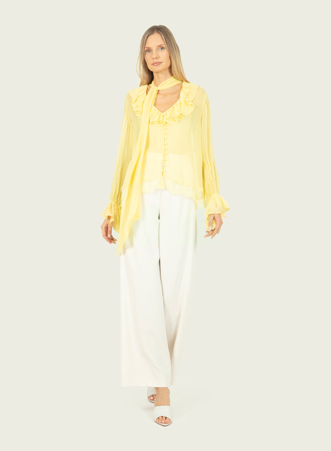 Davina Blouse - 100% Silk Crinkle Chiffon with Lace