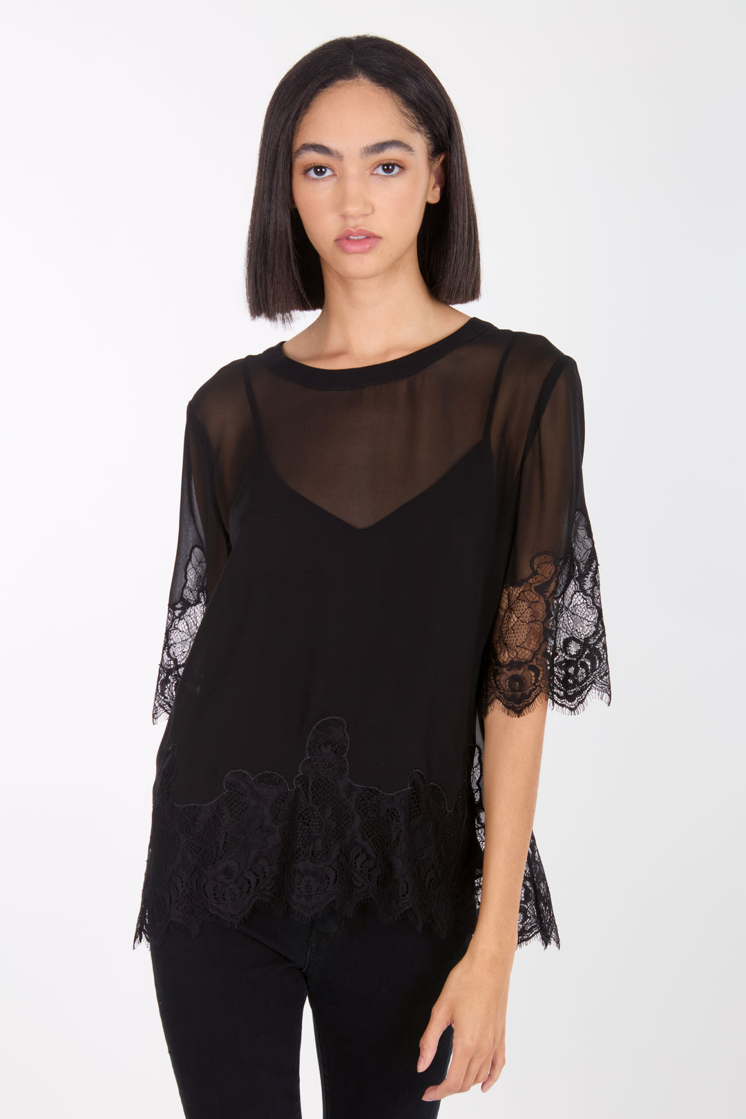 Linnea Top - 100% Organic Silk Crepe Georgette with Lace
