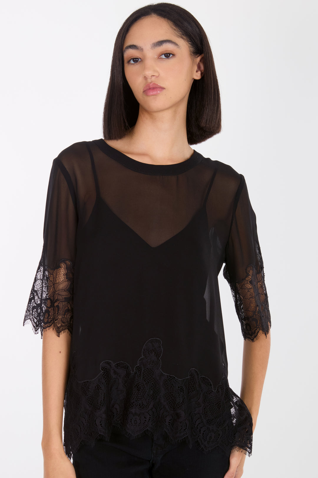 Linnea Top - 100% Organic Silk Crepe Georgette with Lace