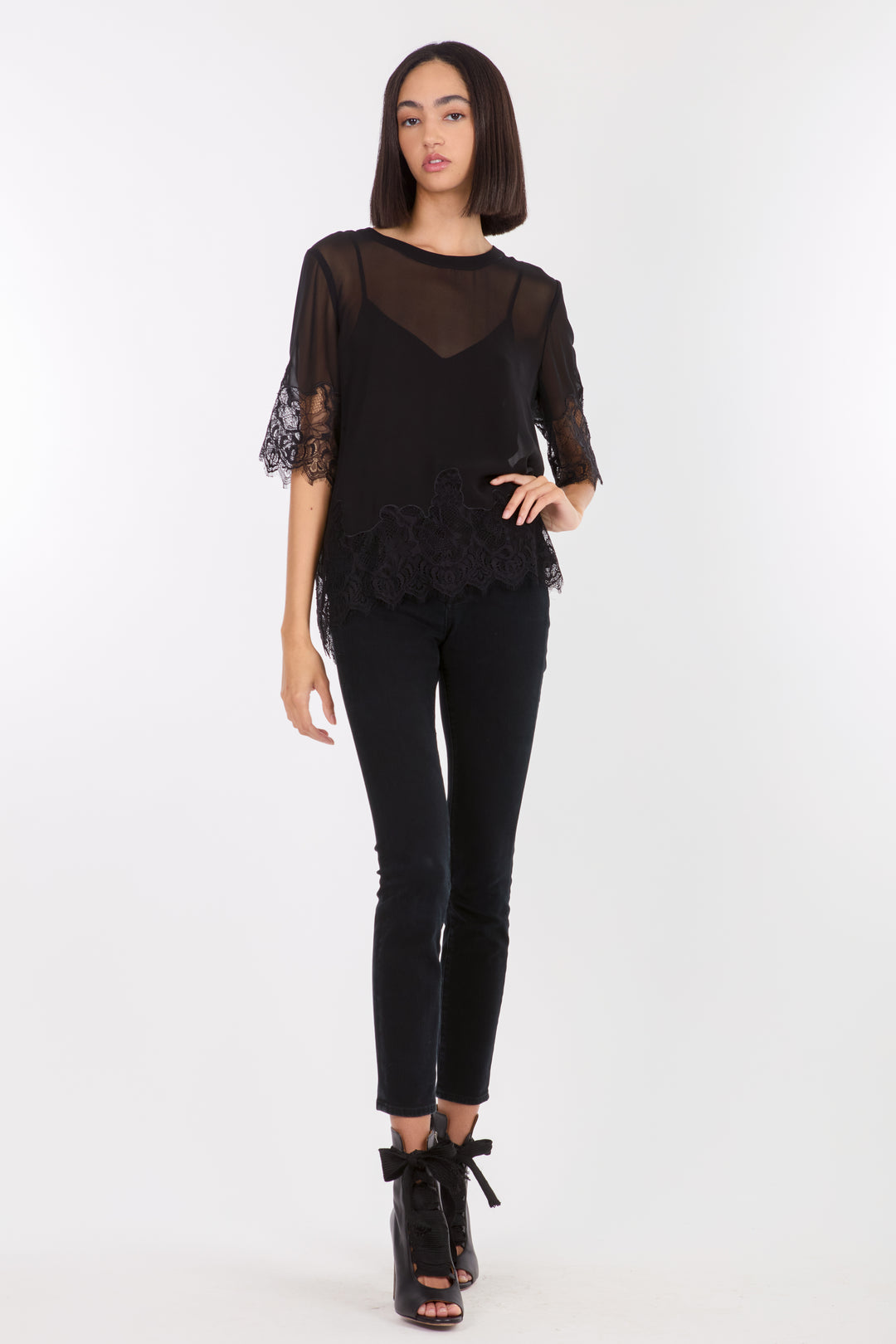 Linnea Top - 100% Organic Silk Crepe Georgette with Lace