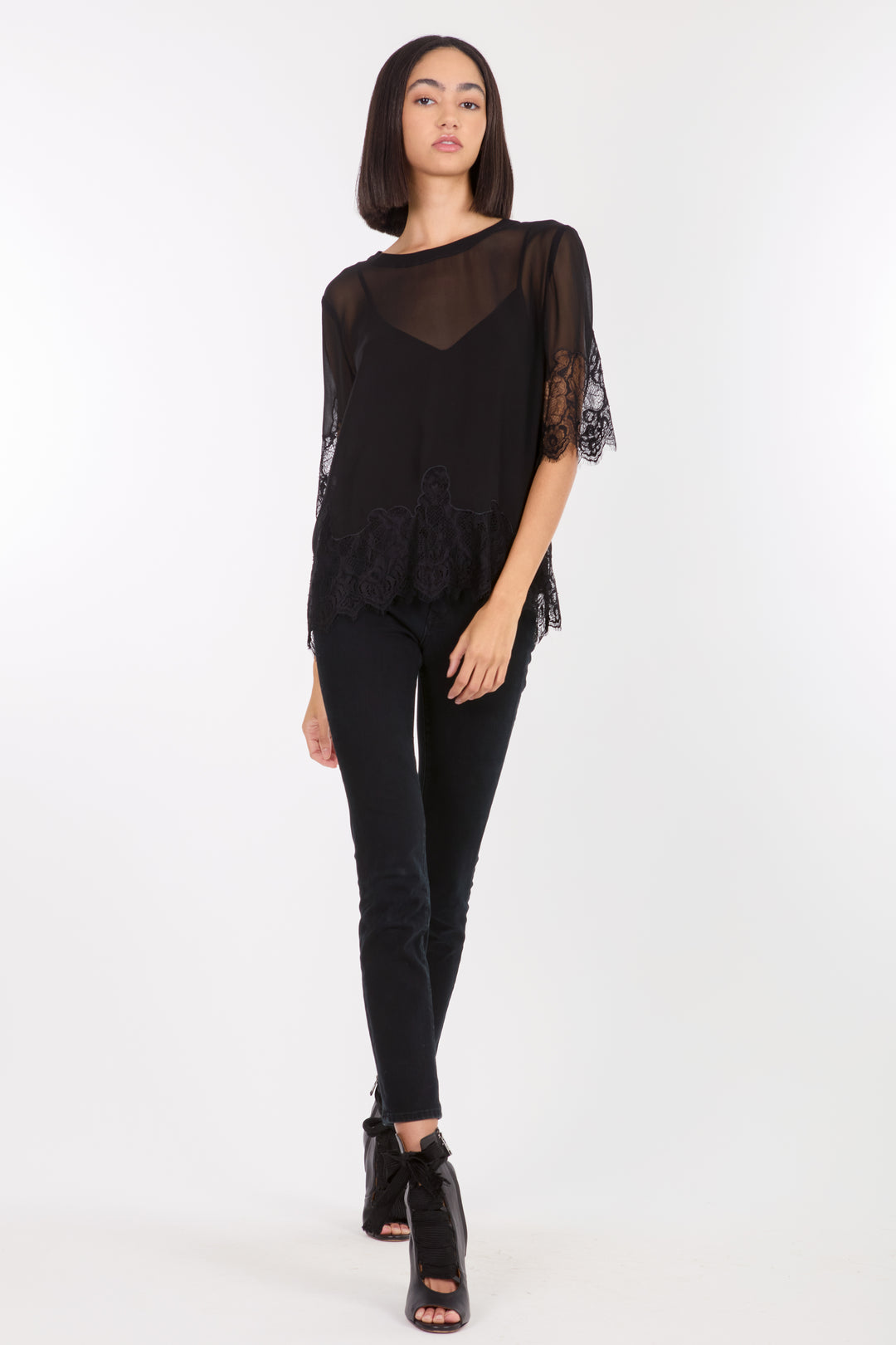 Linnea Top - 100% Organic Silk Crepe Georgette with Lace