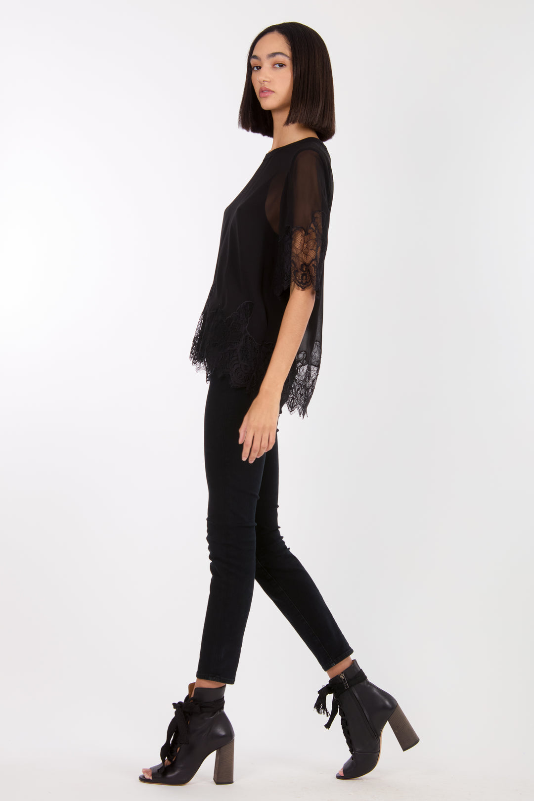 Linnea Top - 100% Organic Silk Crepe Georgette with Lace