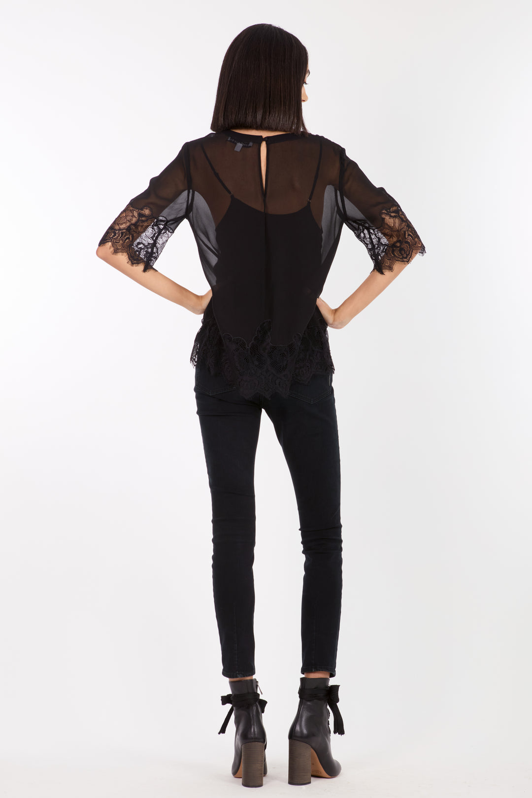 Linnea Top - 100% Organic Silk Crepe Georgette with Lace