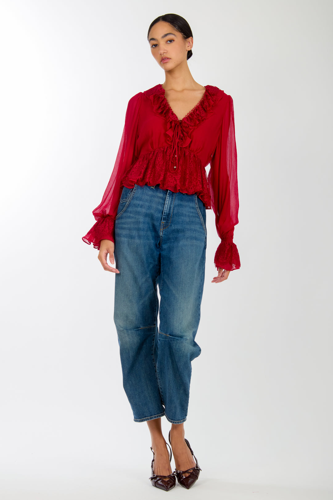 Milana Top - 100% Organic Silk Chiffon with Lace