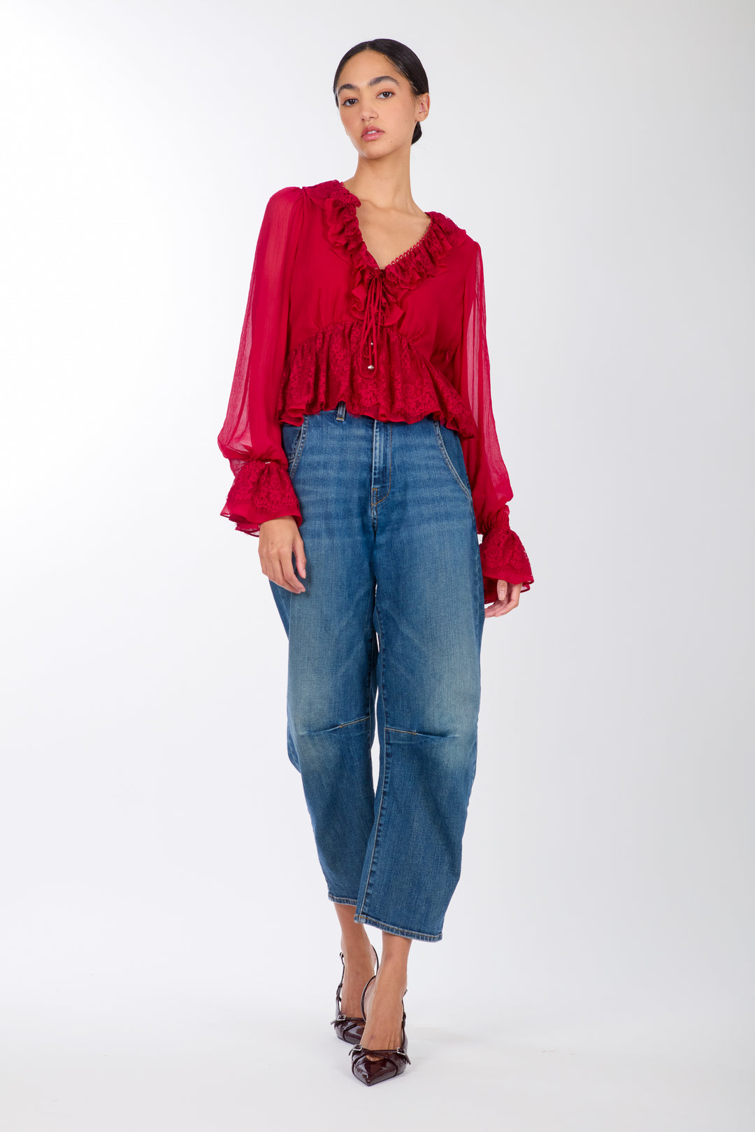 Milana Top - 100% Organic Silk Chiffon with Lace