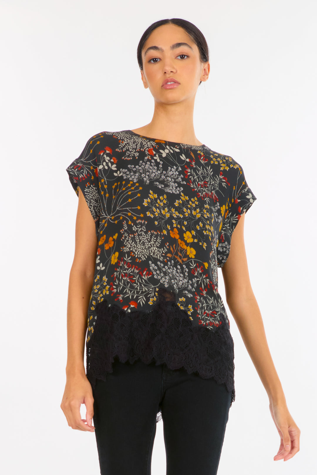 Nalani Top - Silk Double Georgette with Lace