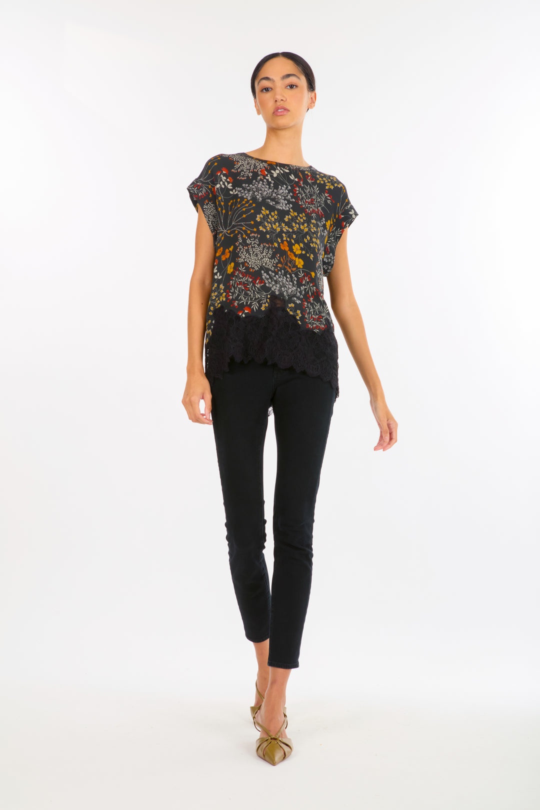 Nalani Top - Silk Double Georgette with Lace