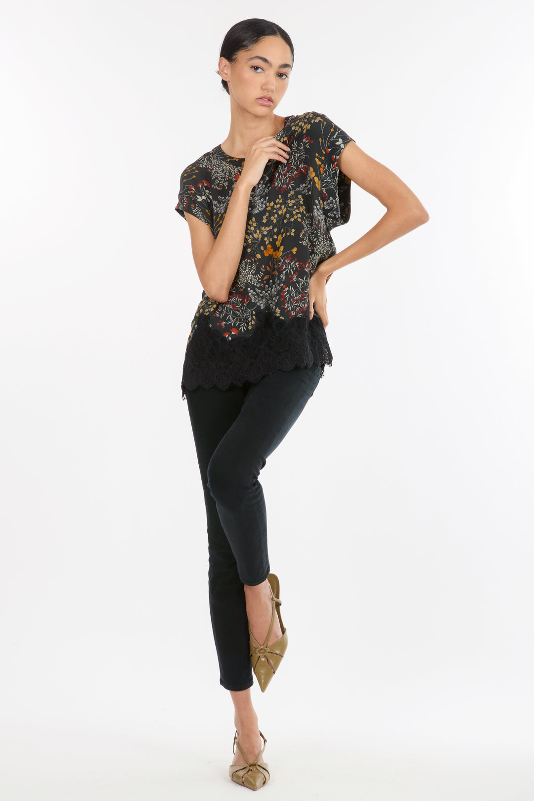 Nalani Top - Silk Double Georgette with Lace