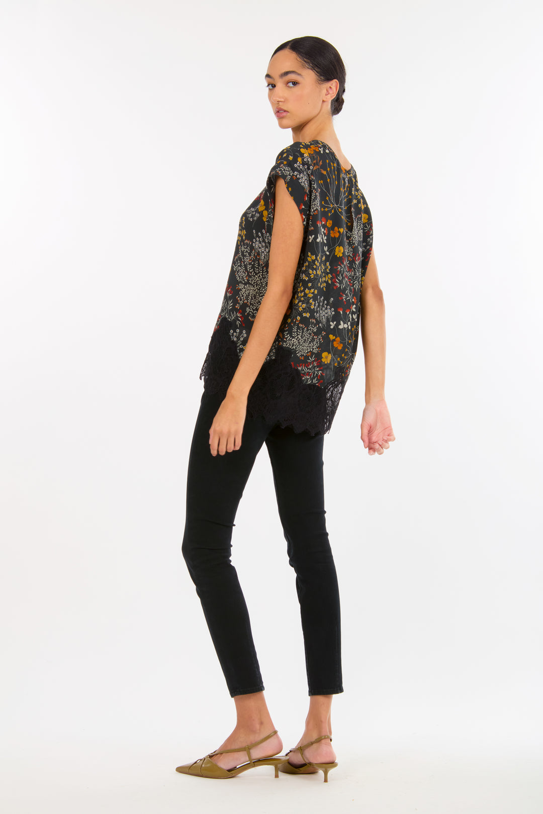 Nalani Top - Silk Double Georgette with Lace