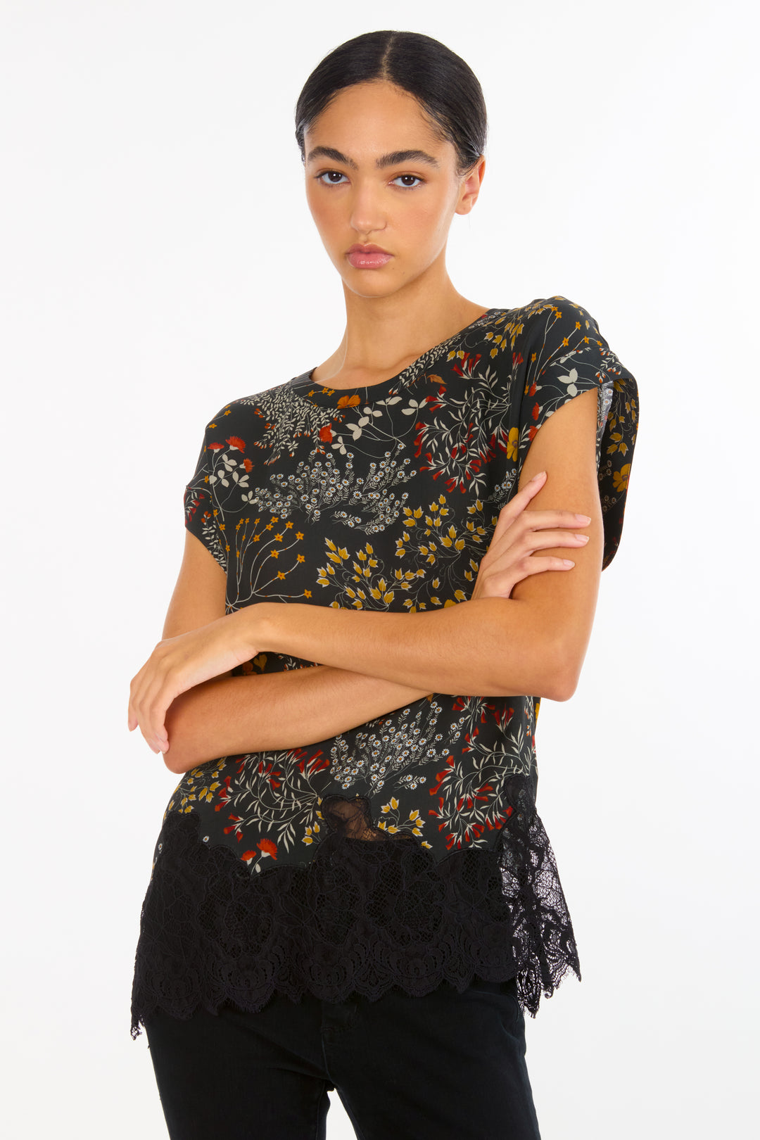 Nalani Top - Silk Double Georgette with Lace