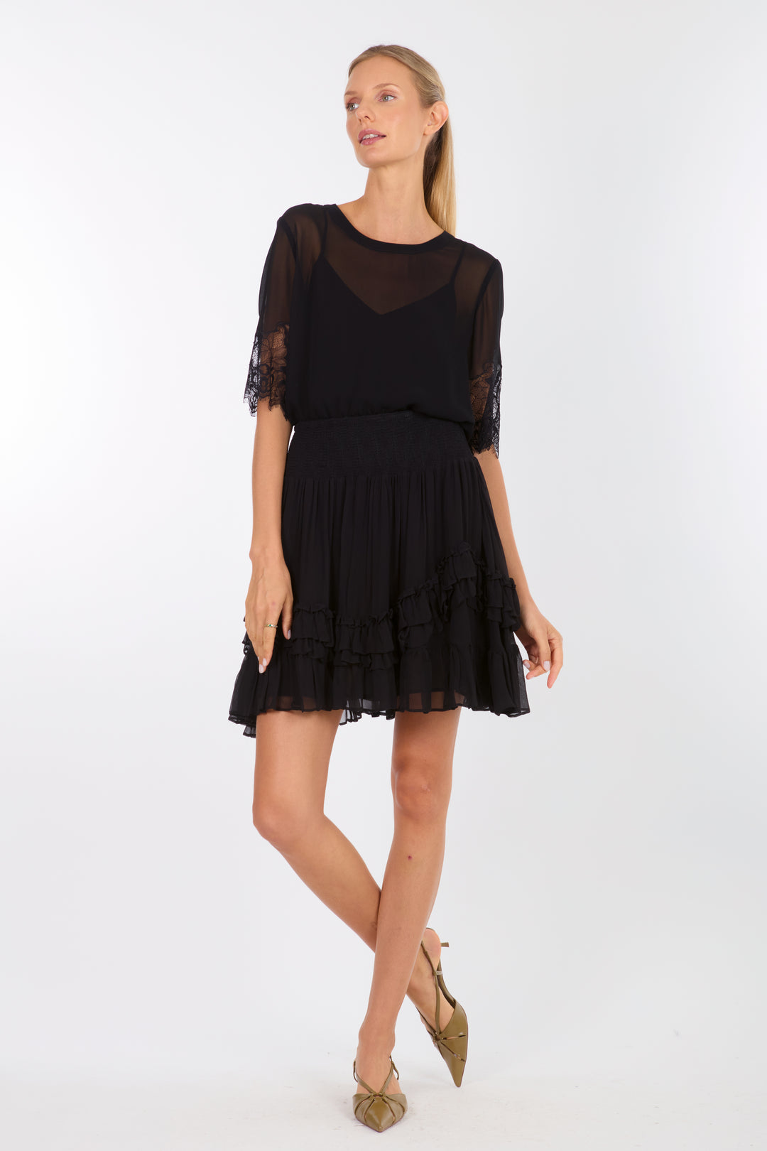 Nilou Skirt - 100% Organic Silk Chiffon with Lace