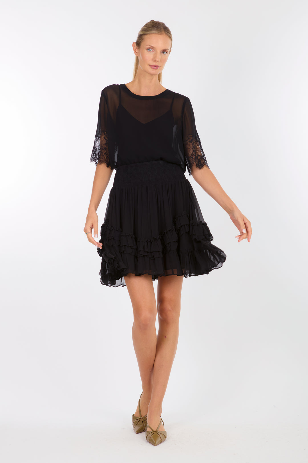 Nilou Skirt - 100% Organic Silk Chiffon with Lace
