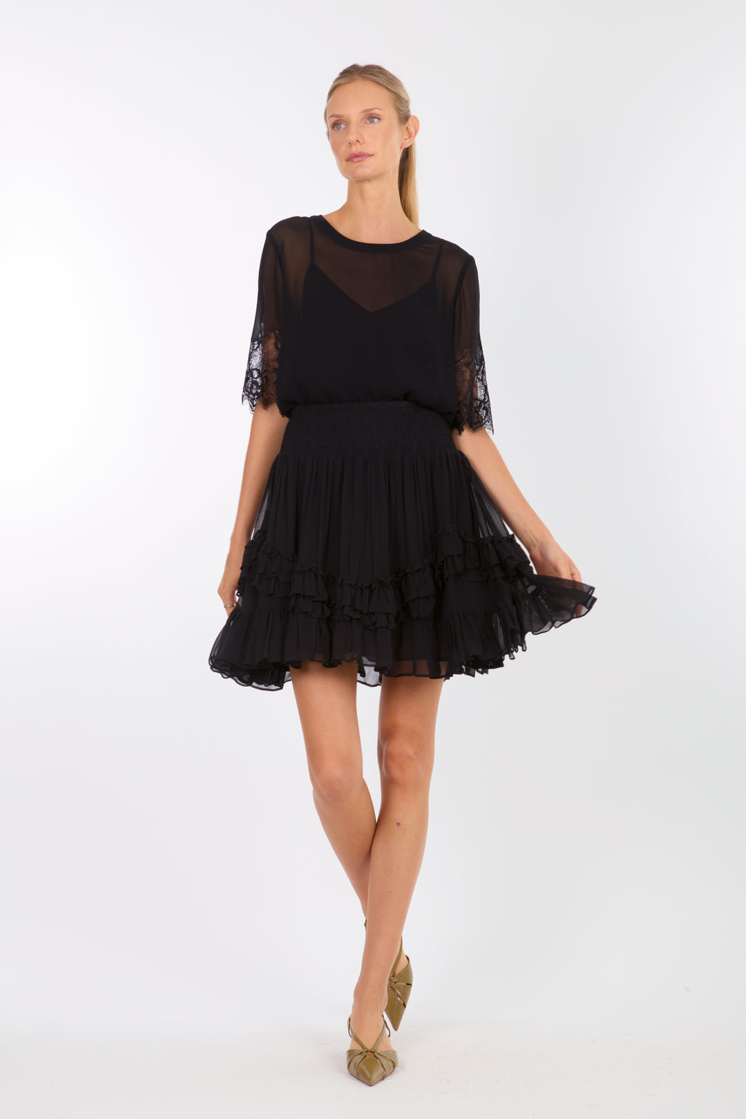 Nilou Skirt - 100% Organic Silk Chiffon with Lace