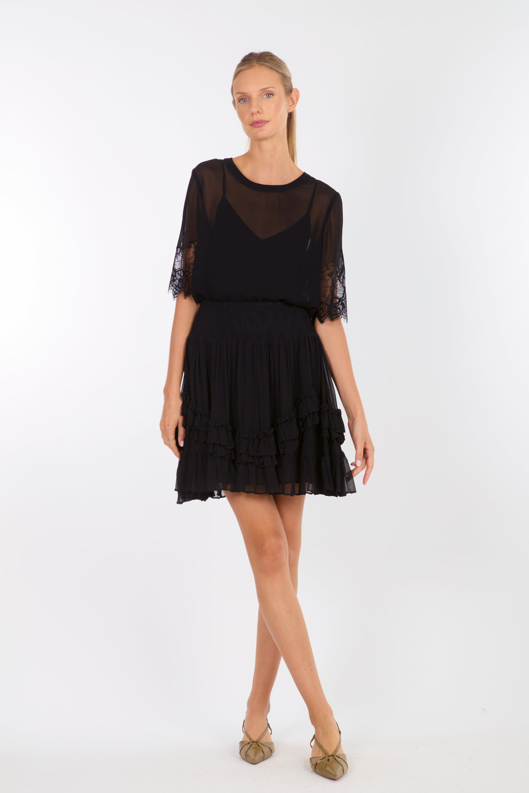 Nilou Skirt - 100% Organic Silk Chiffon with Lace