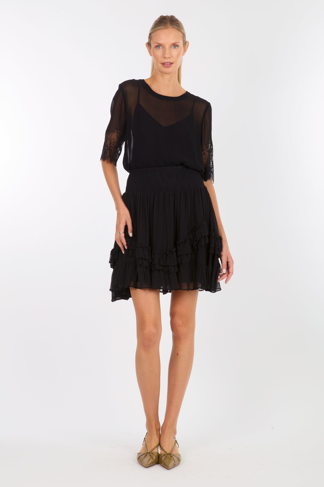 Nilou Skirt - 100% Organic Silk Chiffon with Lace