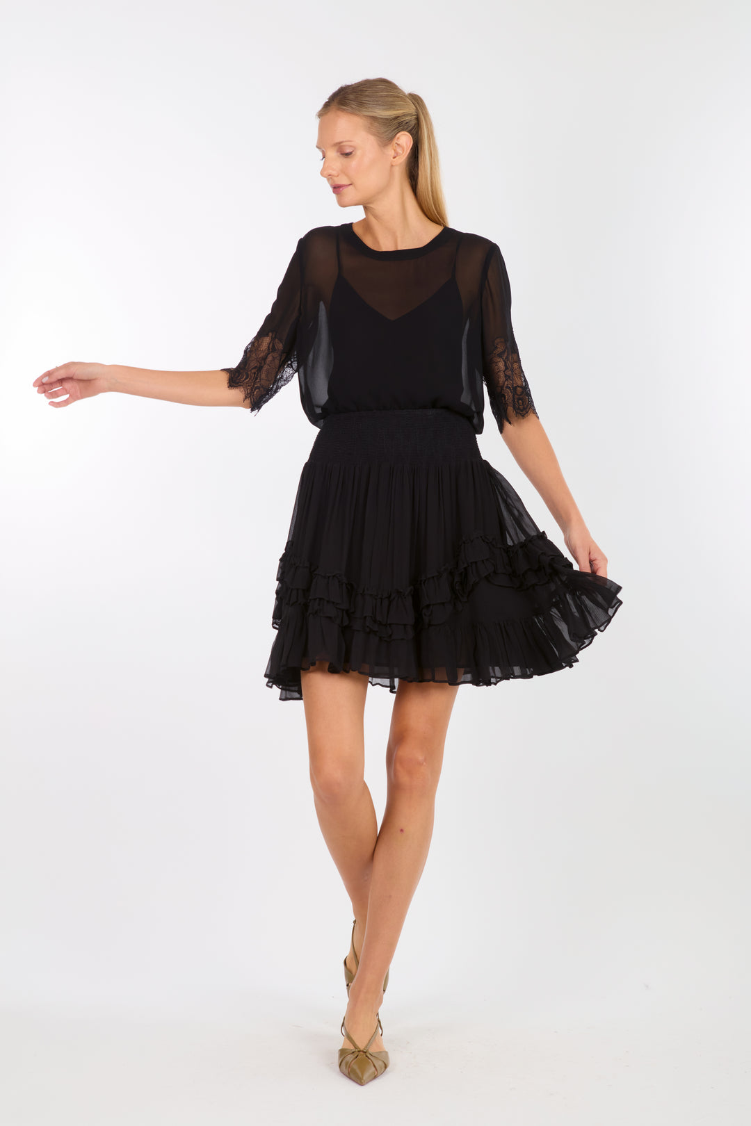 Nilou Skirt - 100% Organic Silk Chiffon with Lace