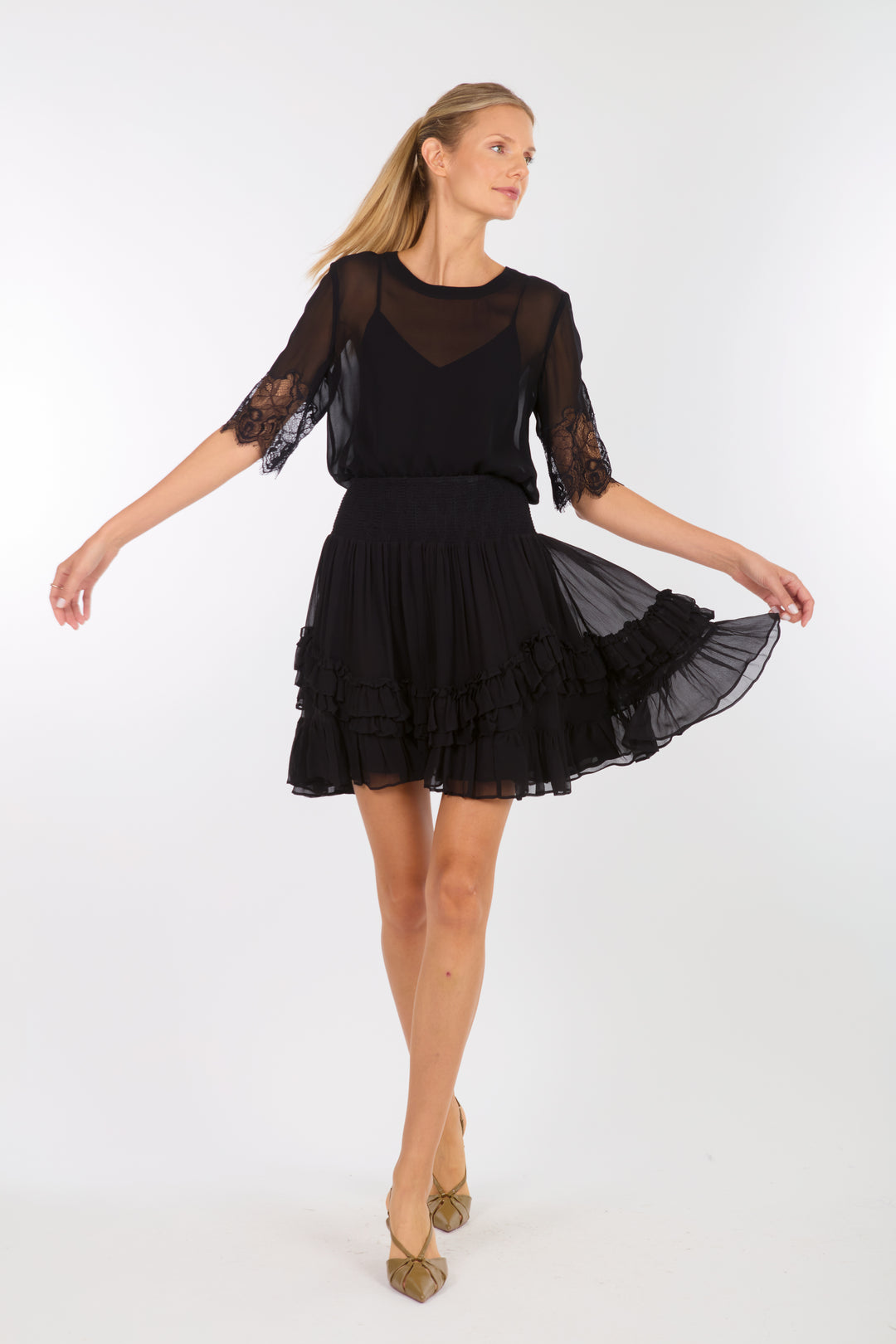 Nilou Skirt - 100% Organic Silk Chiffon with Lace