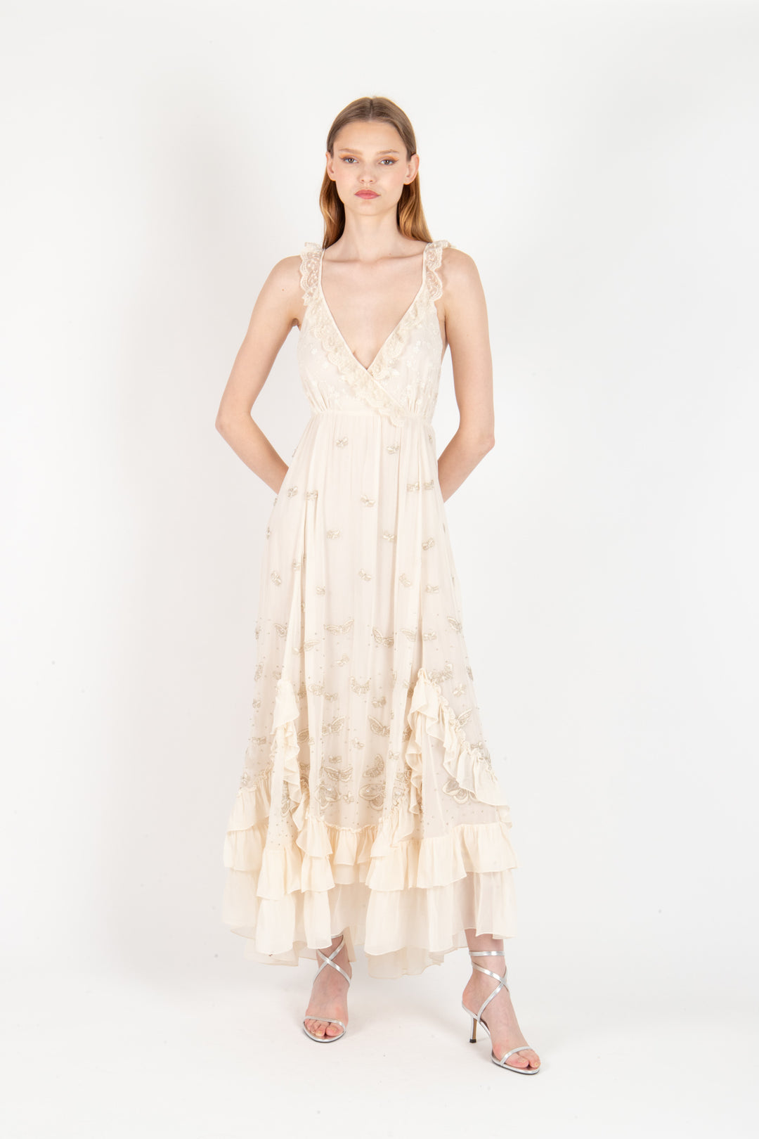 Celine Dress - Viscose Georgette Delicate Beading and Embroidery
