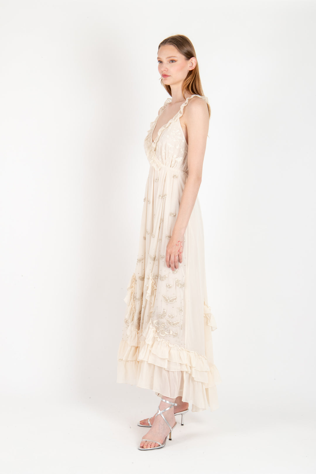 Celine Dress - Viscose Georgette Delicate Beading and Embroidery