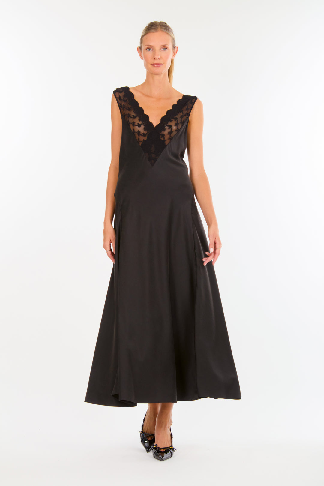Paulette Dress - 100% Sand washed Silk with Lace