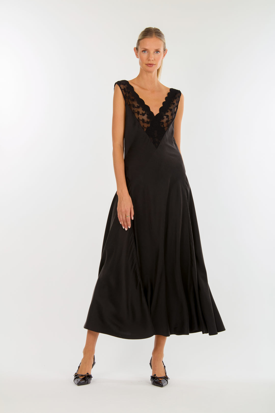Paulette Dress - 100% Sand washed Silk with Lace