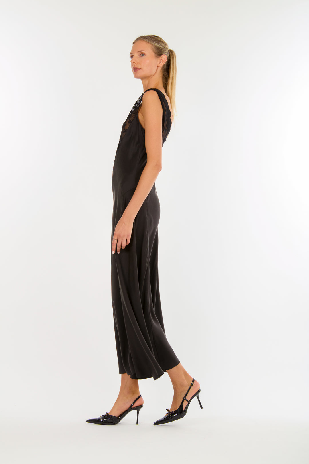 Paulette Dress - 100% Sand washed Silk with Lace