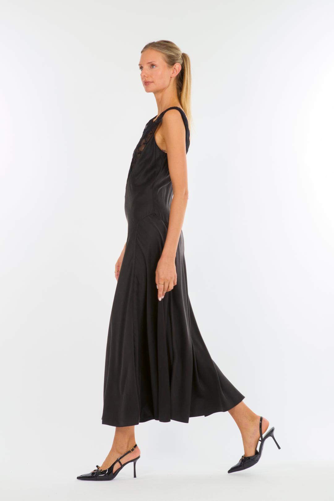 Paulette Dress - 100% Sand washed Silk with Lace