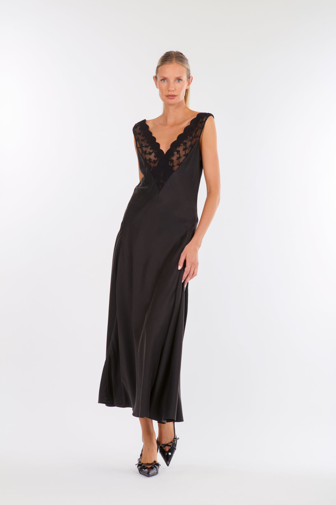 Paulette Dress - 100% Sand washed Silk with Lace