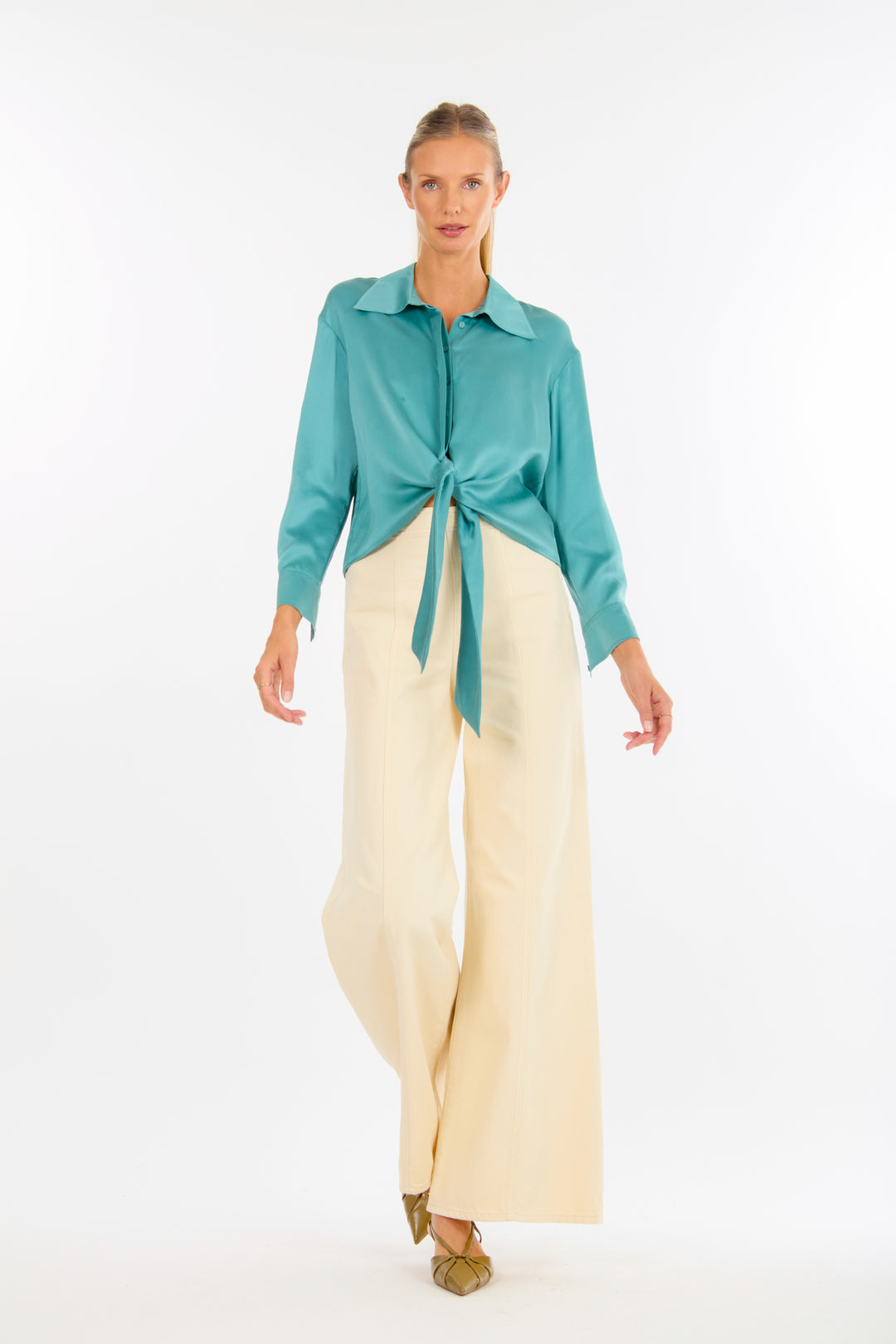 Rae Top - Cyan Green - 100% Silk
