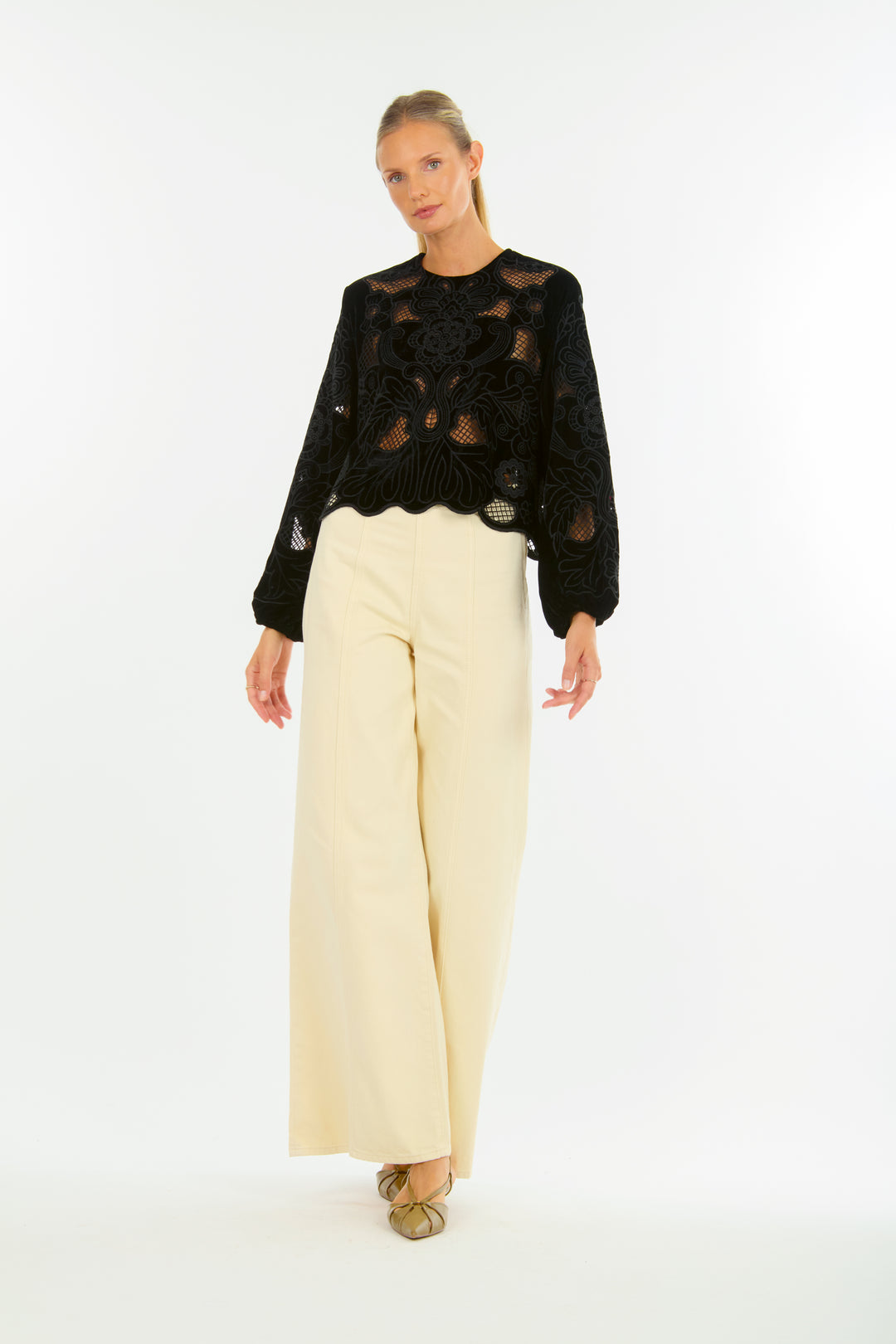 Reign Blouse - Velvet with Embroidery Cutout