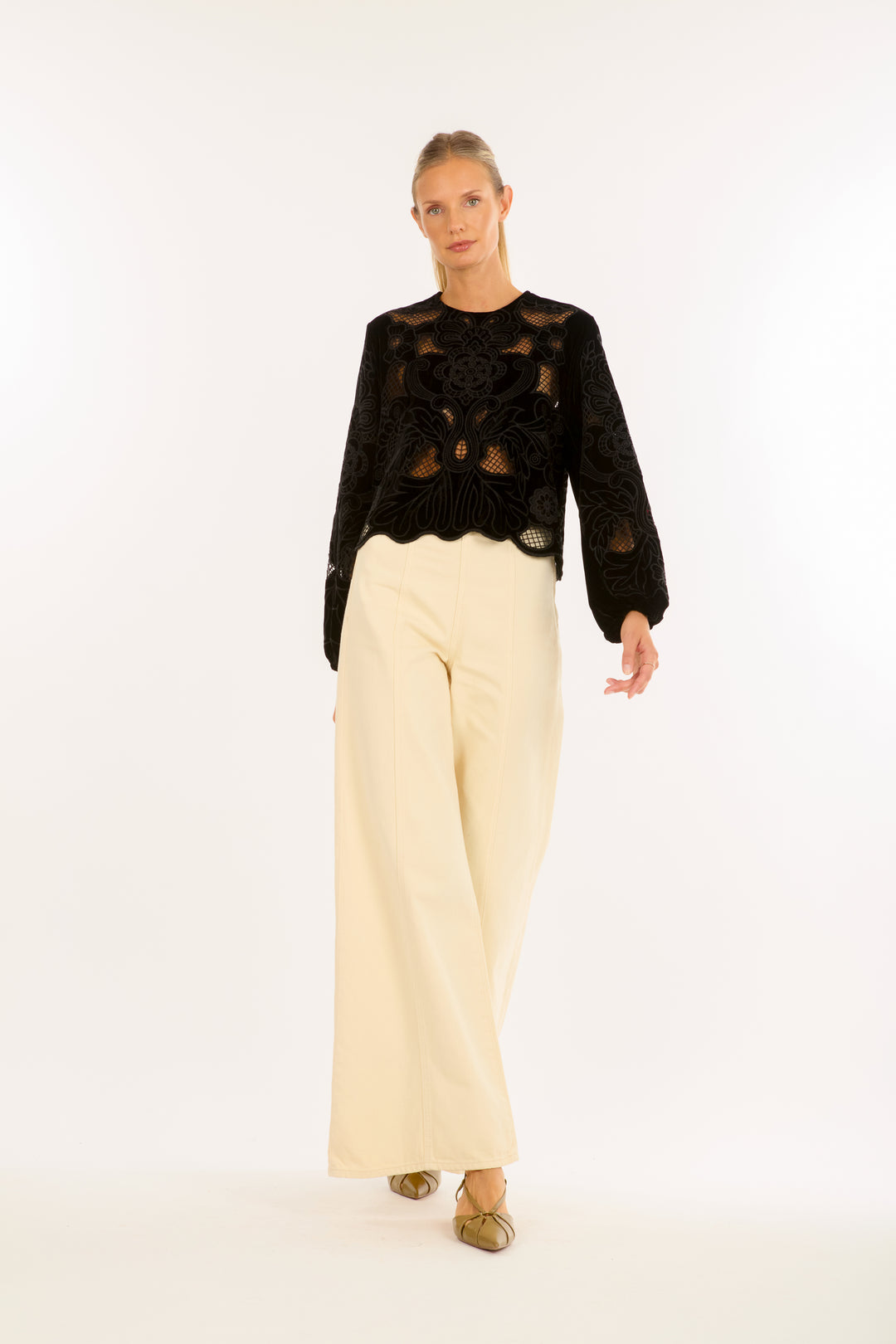 Reign Blouse - Velvet with Embroidery Cutout