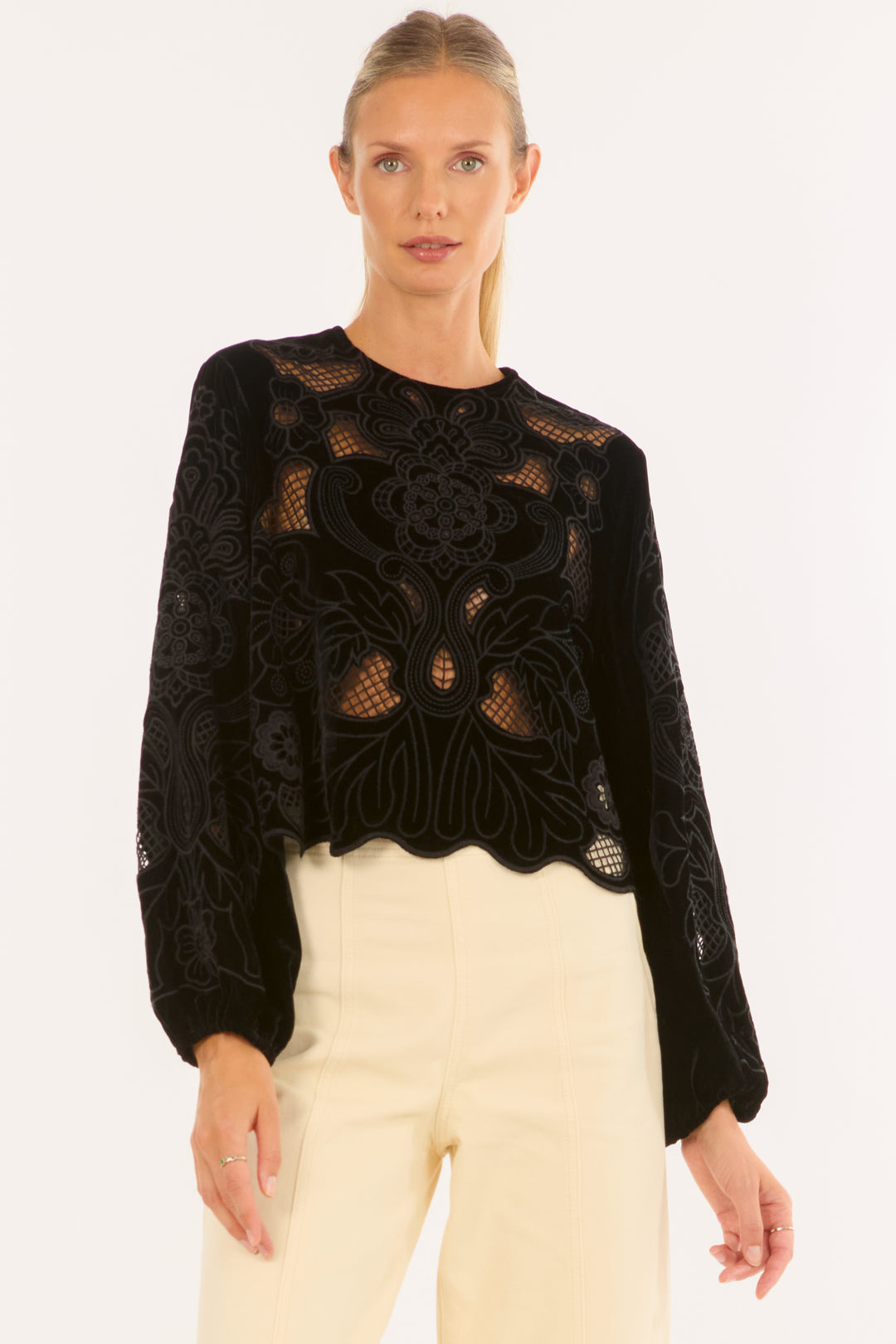 Reign Blouse - Velvet with Embroidery Cutout