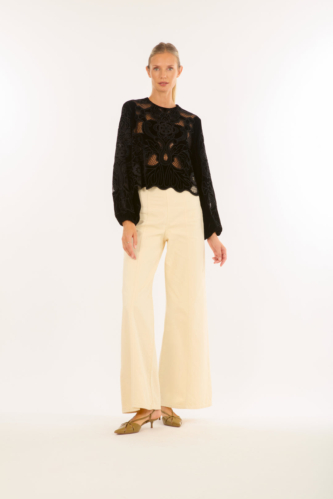 Reign Blouse - Velvet with Embroidery Cutout