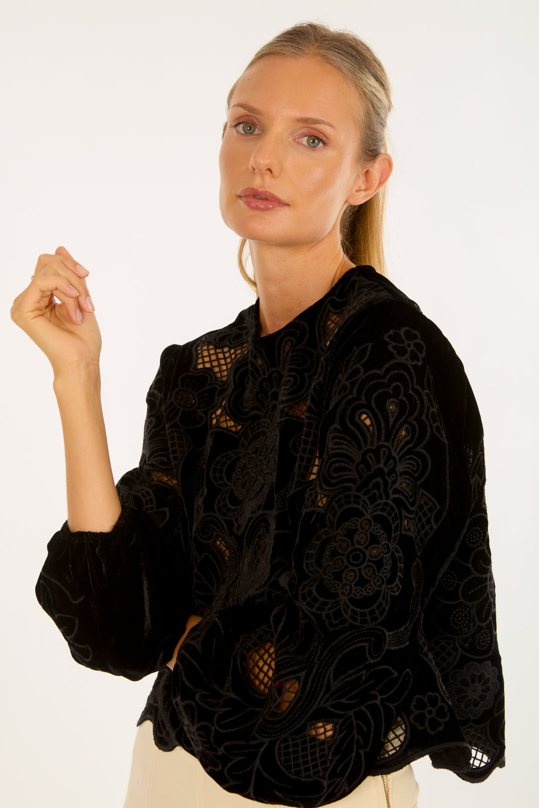 Reign Blouse - Velvet with Embroidery Cutout