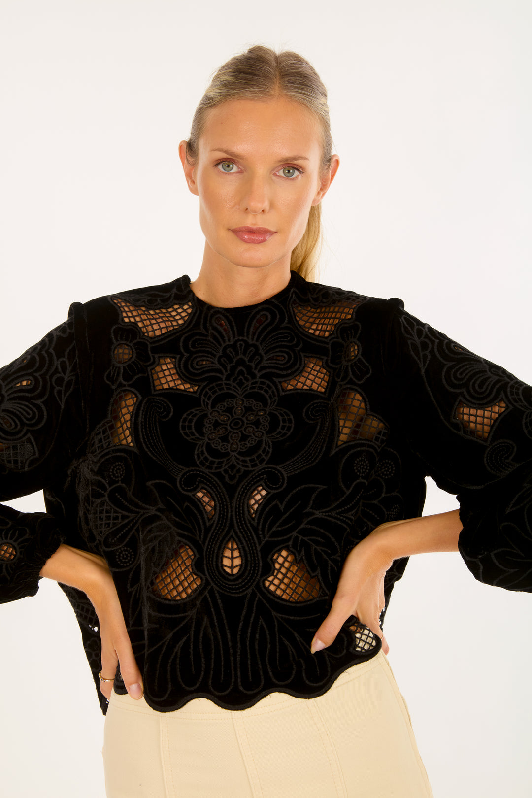 Reign Blouse - Velvet with Embroidery Cutout