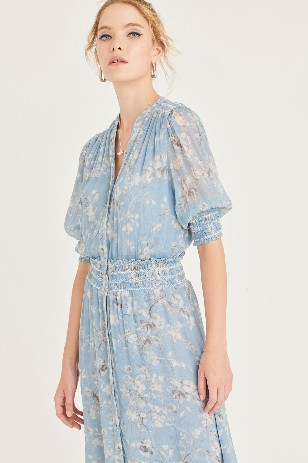 Celleste Dress - Denim Watercolor Floral