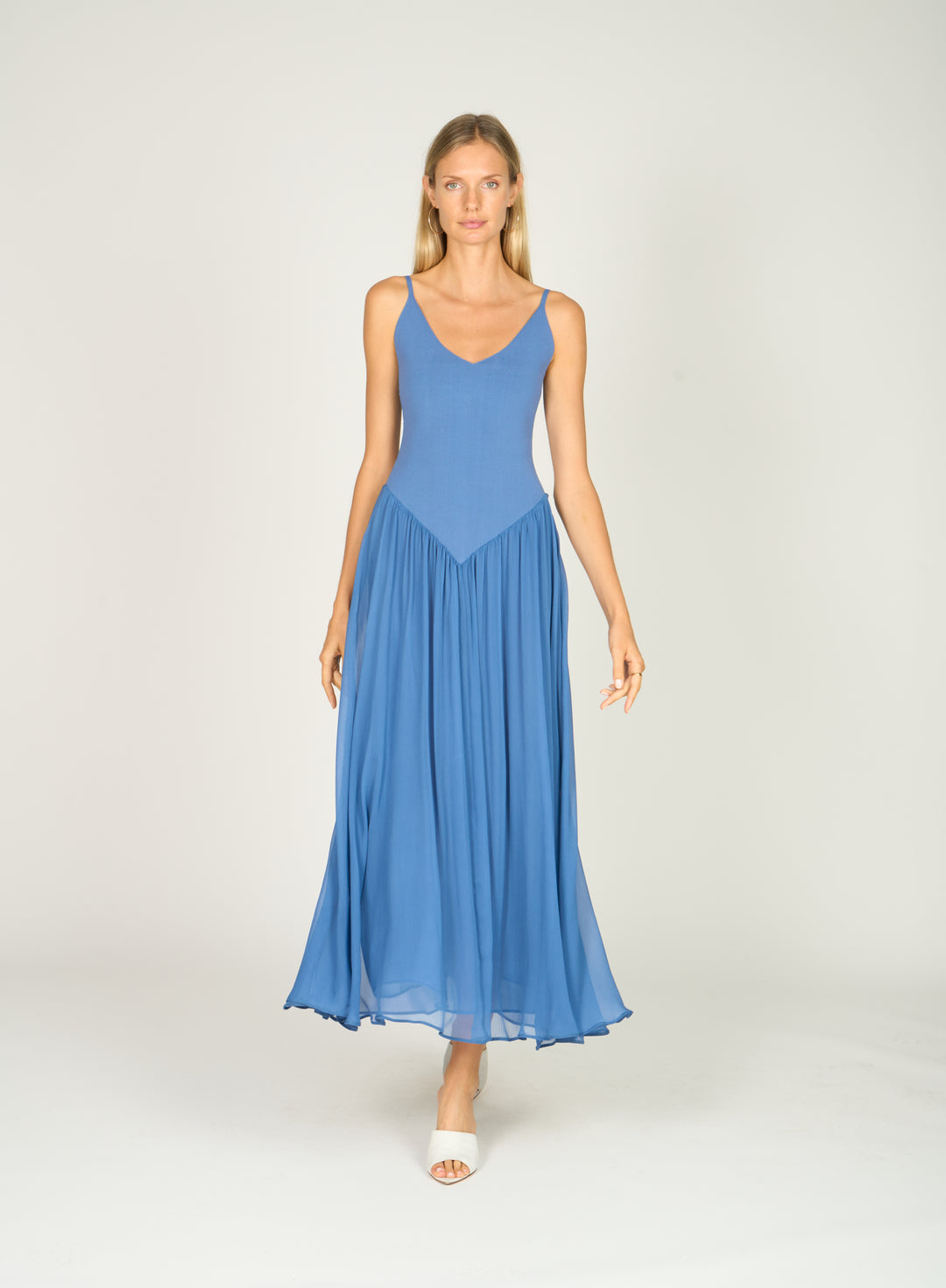 Azella Dress - Knit Rib with Silk Crinkle Chiffon