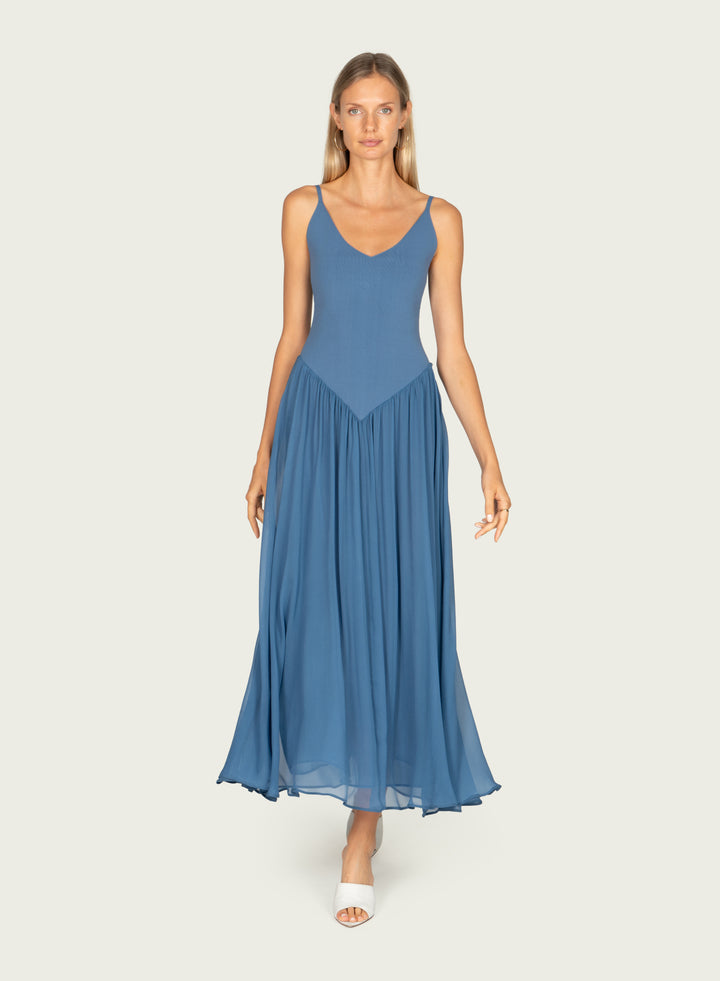 Azella Dress - Knit Rib with Silk Crinkle Chiffon
