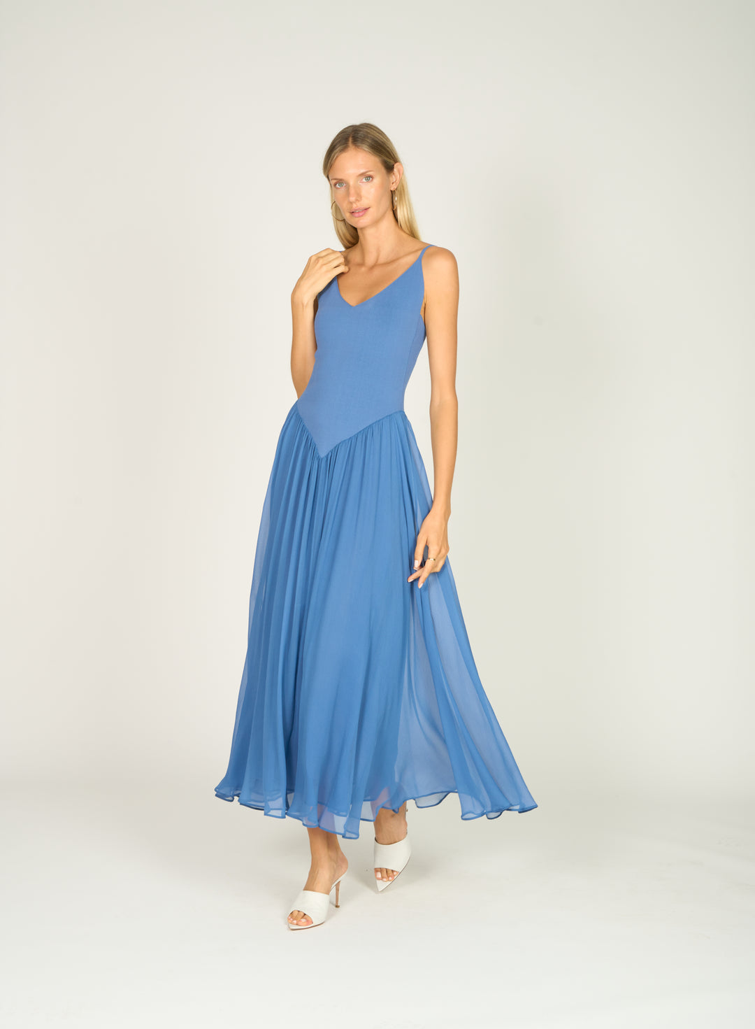 Azella Dress - Knit Rib with Silk Crinkle Chiffon