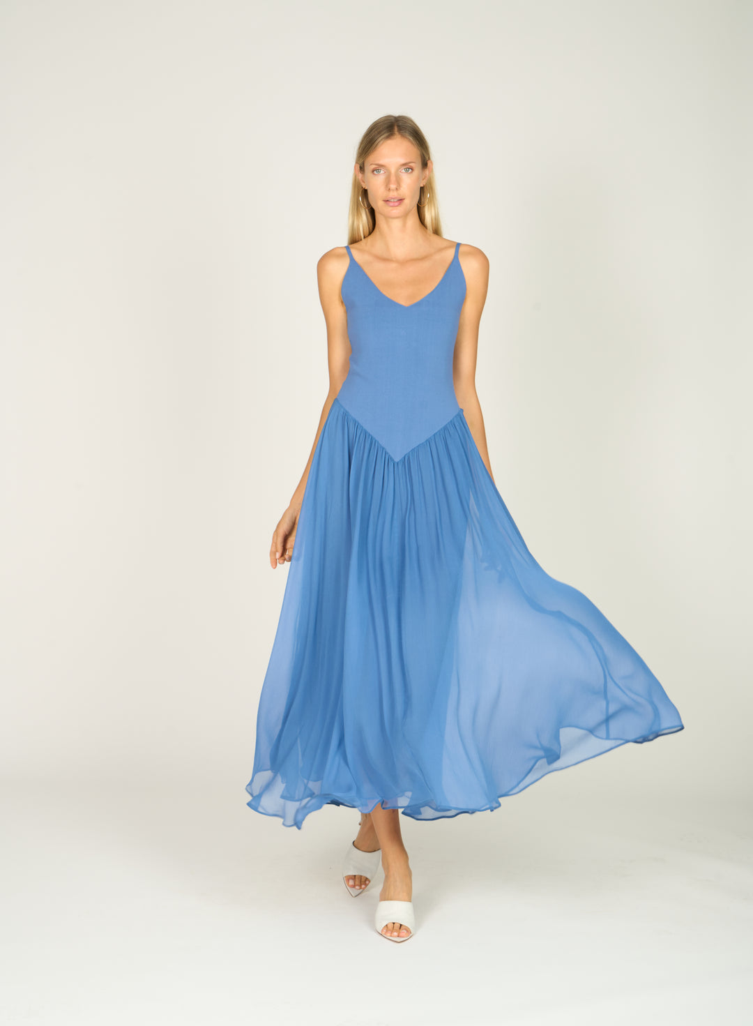 Azella Dress - Knit Rib with Silk Crinkle Chiffon